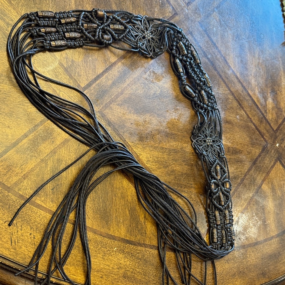 Beaded Tie Waist Rope&metalBelt Western Cowgirl Festival Fairy Boho Artsy Fringe